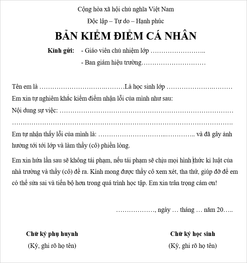 Mẫu bản kiểm điểm